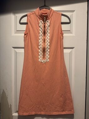 Spartina 449 Coral Zip-Front Sleeveless Mini Dress with White Trim